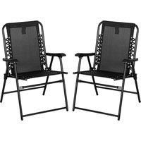 Outsunny 2 Pcs Patio Folding Chair Set, Outdoor Portable Loungers for Camping Pool Beach Deck, Lawn w/ Armrest Steel Frame Black