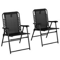 Outsunny 2Pcs Outdoor Patio Folding Chairs, Portable Garden Loungers Black
