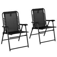 Outsunny 2Pcs Outdoor Patio Folding Chairs, Portable Garden Loungers Black