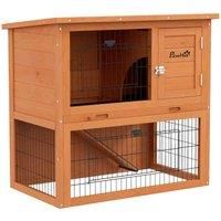 Two-Tier Rabbit Hutch, 80cm Cage with Run, Doors, Tray, Ramp, Asphalt Roof