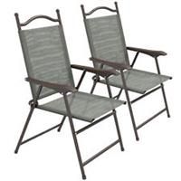 Outsunny Folding Chairs Set w/ Armrest, Breathable Mesh Fabric Seat, Dark Grey