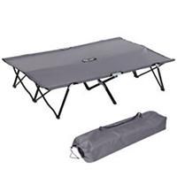 Outsunny Double Camping Folding Cot Outdoor Portable Sunbed w/ Carry Bag, Grey