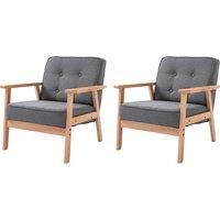 HOMCOM Reception Retro Accent Chair Beech Wood Frame Armchair Occasional Living Room Reception Bedroom Balcony Conservatory Padded, Set of 2, Grey