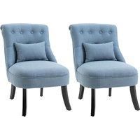 HOMCOM Fabric Single Sofa Dining Chair Tub Chair Upholstered W/ Pillow Solid Wood Leg Home Living Room Furniture Set of 2 Blue