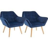 HOMCOM Armchair Accent Chair Wide Arms Slanted Back Padding Iron Frame Wooden Legs Home Bedroom Furniture Seating Set of 2 Blue