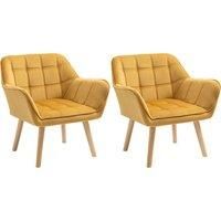 HOMCOM Accent Armchair Duo: Plush Padded Seating with Slanted Back, Iron Frame & Wooden Legs, Sunshine Yellow