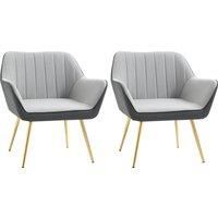 HOMCOM Velvet Armchairs, Upholstered Accent Chairs with Golden Steel Legs, Modern Vanity Chairs for Living Room and Bedroom, Set of 2, Light Grey