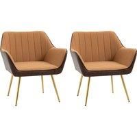 HOMCOM Velvet Armchairs, Upholstered Accent Chairs with Golden Steel Legs, Modern Vanity Chairs for Living Room and Bedroom, Set of 2, Light Brown