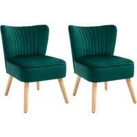 HOMCOM Velvet Accent Chair Occasional Tub Seat Padding Curved Back with Wood Frame Legs Home Furniture Set of 2 Green