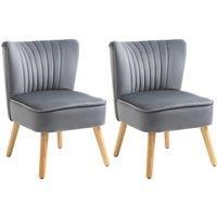 HOMCOM Luxurious Velvet Armchair Pair, Tub Style Accent Chair with Padded Seat & Curved Back, Wooden Legs, Home Furniture, Grey