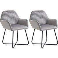 HOMCOM Set of 2, Contemporary Accent Chair, Soft Velvet Fabric Armchair with Durable Metal Base, for Lounge or Reception, Grey