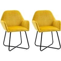 HOMCOM Modern Accent Chair, Velvet-Feel Fabric Upholstered Armchair with Metal Base for Living Room, Set of 2, Yellow