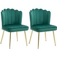 HOMCOM Shell Luxe Velvet Accent Chair, Modern Living Room Chair with Gold Metal Legs for Living Room, Bedroom, Home Office, Set of 2, Green