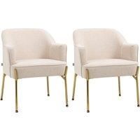 HOMCOM Accent Chair, Living Room Armchair, Vanity Chair with Gold Plating Metal Legs and Soft Padded Seat for Bedroom and Caf, Set of 2, White