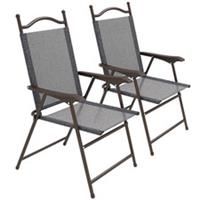 Outsunny Folding Chairs Set w/ Armrest, Breathable Mesh Fabric Seat, Grey