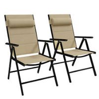 Outsunny 2 PCS Outdoor Folding Chairs, Dining Chairs w/ Padded Filling, Khaki