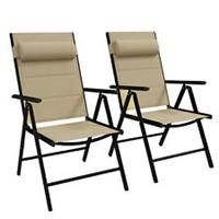 Outsunny 2 PCS Outdoor Folding Chairs, Dining Chairs w/ Padded Filling, Khaki