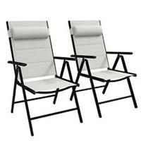Outsunny 2 PCS Outdoor Folding Chairs, Dining Chairs w/ Padded Filling, Grey