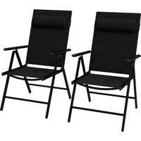 Outsunny Set of 2 Patio Folding Chairs w/ Adjustable Back, Garden Dining Chairs w/ Breathable Mesh Fabric Padded Seat, Backrest, Headrest, Black