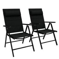 Outsunny 2 PCS Outdoor Folding Chairs, Dining Chairs w/ Padded Filling, Black