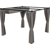 Outsunny 3 x 3(m) Retractable Pergola, Garden Gazebo Shelter with Curtains, for Grill, Patio, Deck, Light Grey