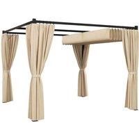 Outsunny 3x3m Retractable Pergola Canopy w/ Curtains - Beige