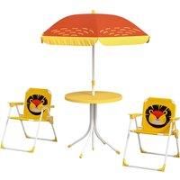 Outsunny Kids Picnic Table and Chair Set Lion Themed Outdoor Garden Furniture w/ Foldable Chairs, Adjustable Parasol - Yellow