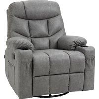 HOMCOM Manual Reclining Chair, Recliner Armchair with Faux Leather, Footrest, Cup Holders, 86x93x102cm, Grey