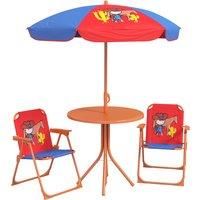 Outsunny Kids Picnic Table and Chair Set Cowboy Themed Outdoor Garden Furniture w/ Foldable Chairs, Adjustable Parasol