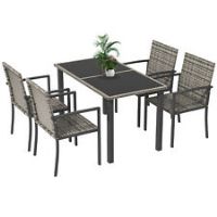 Outsunny 4 Seater Rattan Garden Furniture Set w/ Glass Tabletop - Mixed Grey