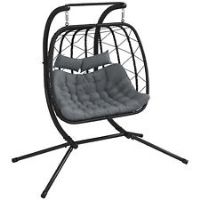 Outsunny PE Hanging Swing Chair w/ Thick Cushion, Patio Hanging Chair, Black