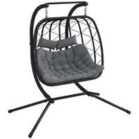 Outsunny PE Hanging Swing Chair w/ Thick Cushion, Patio Hanging Chair, Black