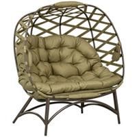 Outsunny 2 Seater Egg Chair Outdoor with Cushion, Cup Pockets - Khaki