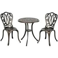 Outsunny 3 Piece Patio Bistro Set Outdoor Table Set with Umbrella Hole Bronze