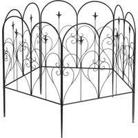 Outsunny Metal Decorative Outdoor Picket Fence Panels Set of 5, Heart-shaped Scrollwork, Black