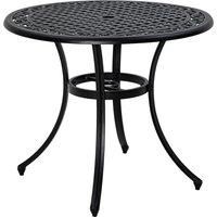 Outsunny Round Garden Table with Parasol Hole, 90cm Cast Aluminium Outdoor Dining Table for 2-4 for Balcony - Black
