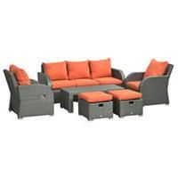 Outsunny 6pc Padded Outdoor Rattan Wicker 3-Seat Sofa Recliner Footstool Table