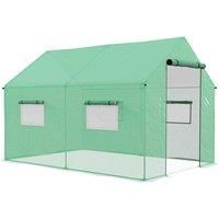 Outsunny 2 x 3(m) Walk-in Polytunnel Greenhouse with Wide Roll-up Door, 4 Mesh Windows, Tunnel Warm House Tent with UV-resistant PE Cover, Green