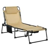 Outsunny Folding Sun Lounge w/ Reclining Back, Sun Lounge w/ Reading Hole, Beige