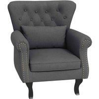 Homcom Vintage Armchair Wingback Accent Chair With Naihead Trim Dark Grey