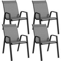 Outsunny 4pc Stackable Chair Set w/ Armrests Backrest Grey