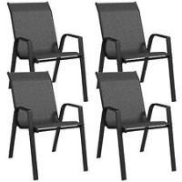 Outsunny Wicker Dining Chairs Set of 4, Stackable Outdoor Chairs, Grey