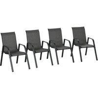 Outsunny Stackable Outdoor Rattan Chairs Set of 4 with Armrests and Backrest, Mixed Grey