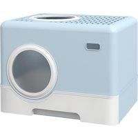 PawHut Cat Litter Box Enclosed with Lid Front Entry Top Exit, Drawer Tray, Scoop, 52L x 41W x 38.5Hcm - Blue