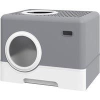 PawHut Cat Litter Box Enclosed with Lid Front Entry Top Exit, Drawer Tray, Scoop, 52L x 41W x 38.5Hcm - Grey