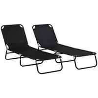 Outsunny Folding Sun Loungers Set of 2 with Adjustable Backrest, Black