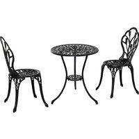 Outsunny 3 Piece Patio Bistro Set, Outdoor Aluminium Garden Table and Chairs with Umbrella Hole for Balcony, Black
