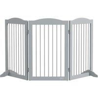 PawHut Foldable Dog Gate, Freestanding Pet Gate, with Two Support Feet, for Staircases, Hallways, Doorways - Grey