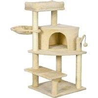 PawHut Tall Cat Tree with Sisal Scratching Posts, 100cm Activity Centre, Plush Platform, Cream White