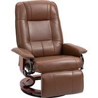 HOMCOM Swivel Recliner, Faux Leather Reclining Chair, Upholstered Armchair with Wooden Base for Living Room, Bedroom, Brown